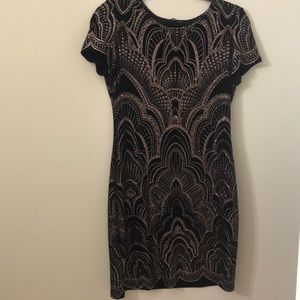 Rose gold glitter, black body-con t-shirt dress